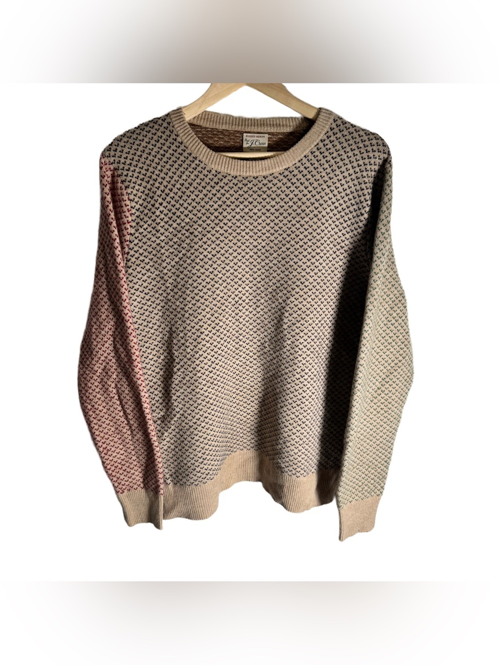 J. Crew Rugged Merino Wool Blend Sweater Men's Large Birds Eye Knit Crewneck - Picture 3 of 6